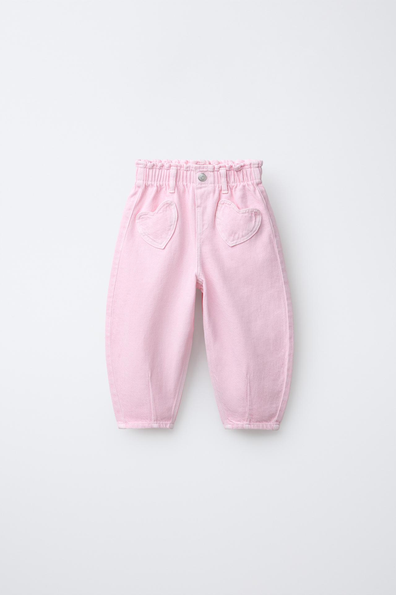 TWILL BAGGY PANTS WITH HEART POCKETS — Pink