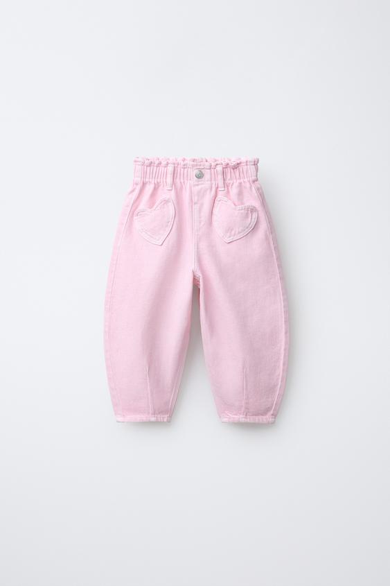 PANTALÓN SARGA BAGGY BOLSILLOS CORAZONES - Rosa de Zara - Imagen 0