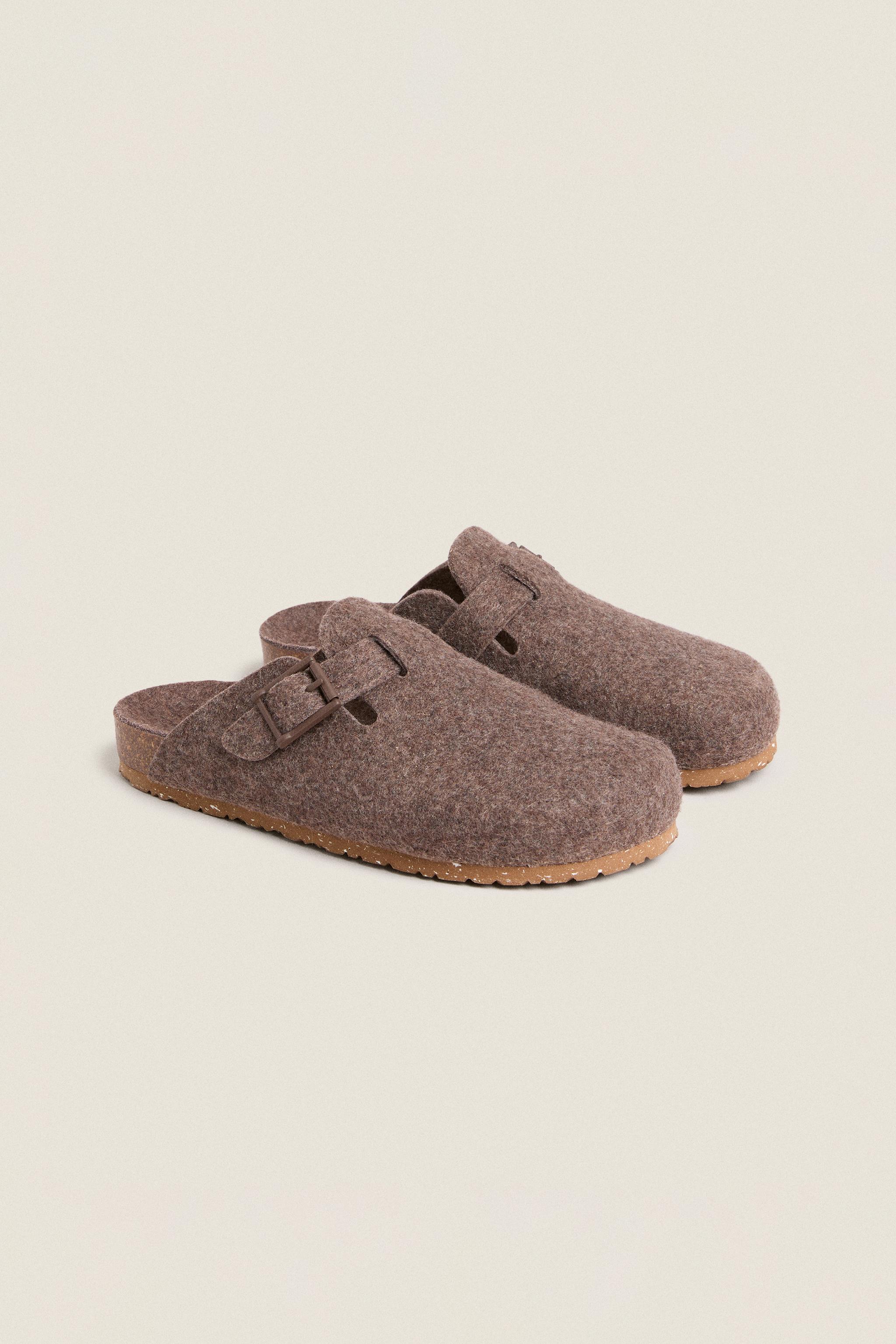 バックル付フェルトサボサンダル - チョコレートブラウン | ZARA