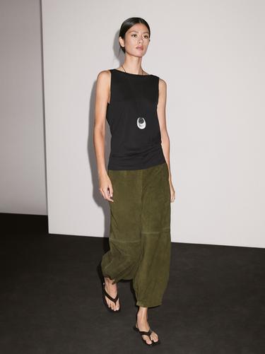 Zara Balloon fit suede leather trousers - Green - Image 0