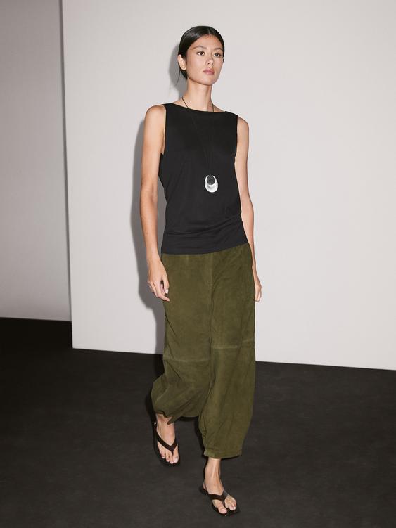 Balloon fit suede leather trousers