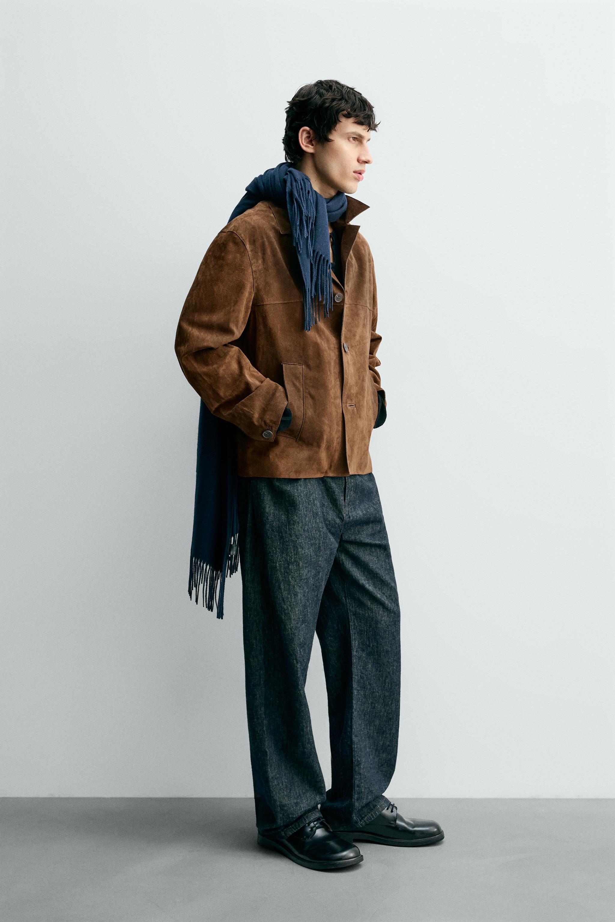 スエードレザーシャツジャケット - ブラウン | ZARA Japan / 日本