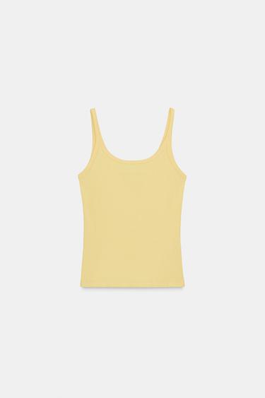Zara FINE STRAP T-SHIRT - Yellow