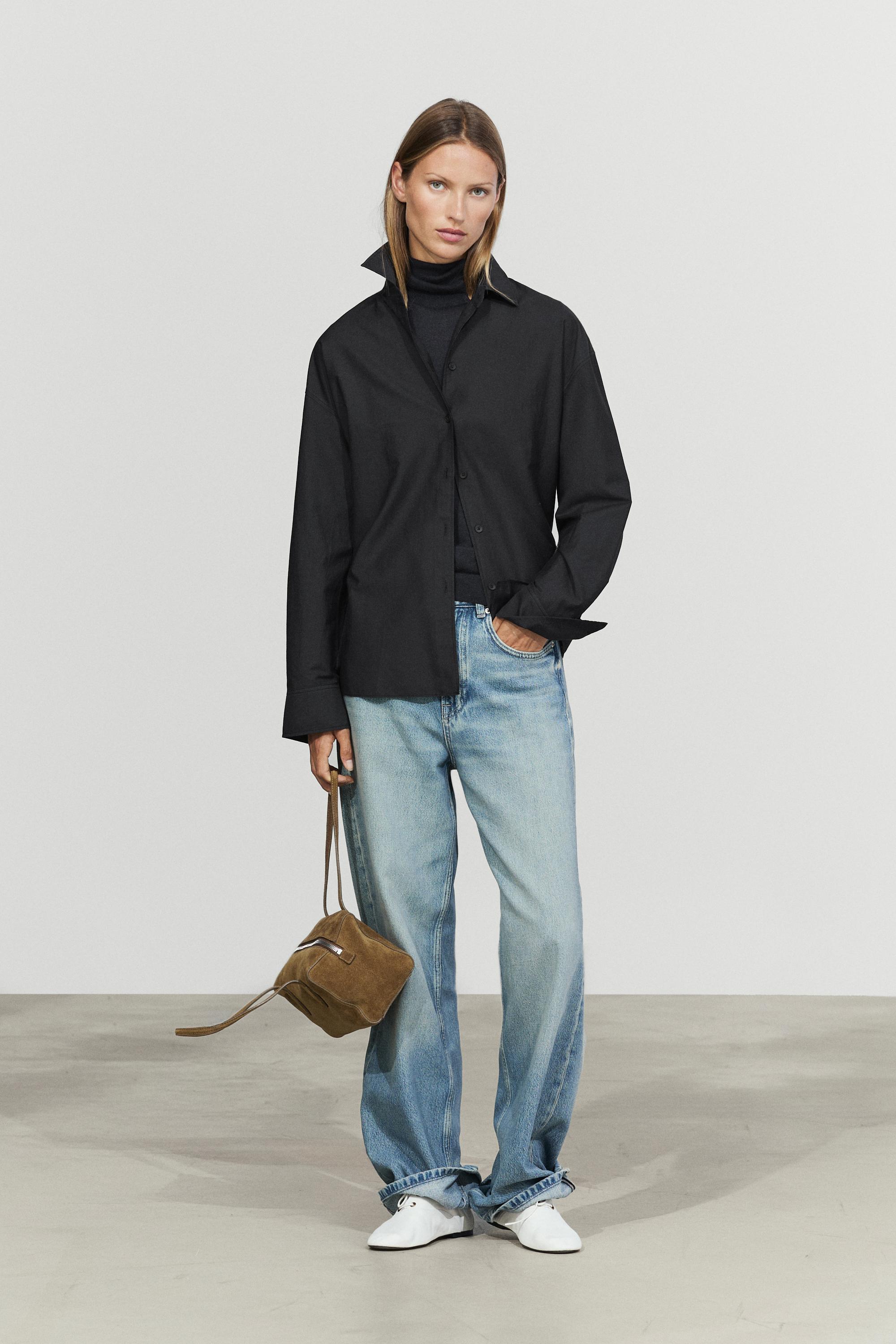 Flowing cotton-silk shirt — Black