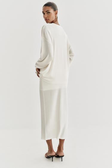 JUPE MI-LONGUE EN MAILLE FINE - Blanc de Zara - Image 4