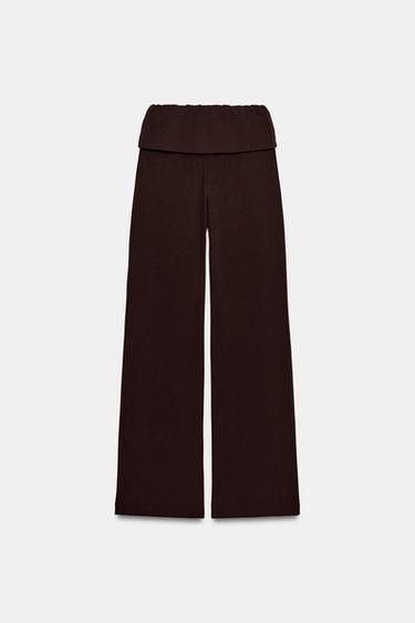 WASHED-EFFECT INTERLOCK TROUSERS - Brown by Zara