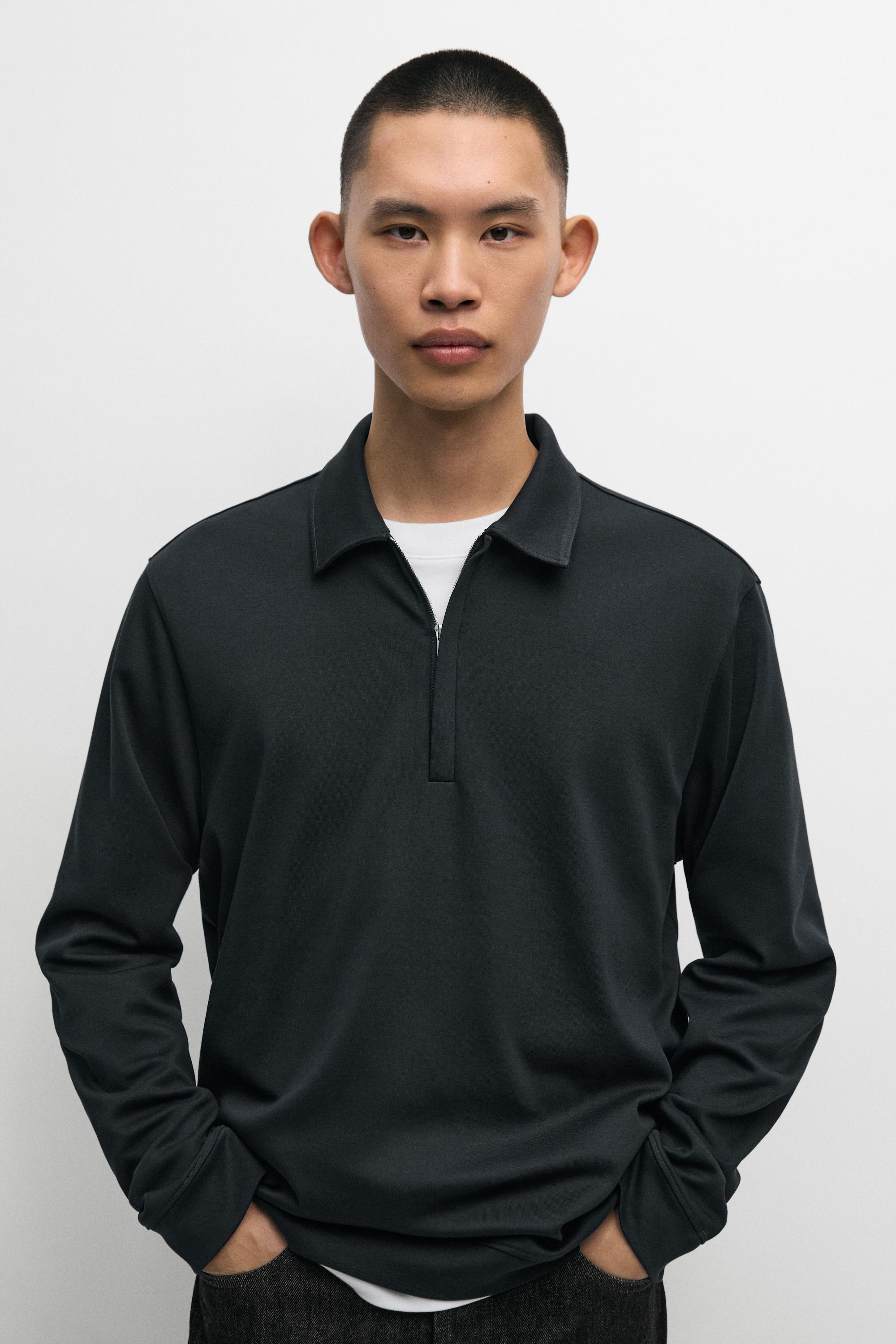 Long sleeve zip detail polo - Navy blue | ZARA United States