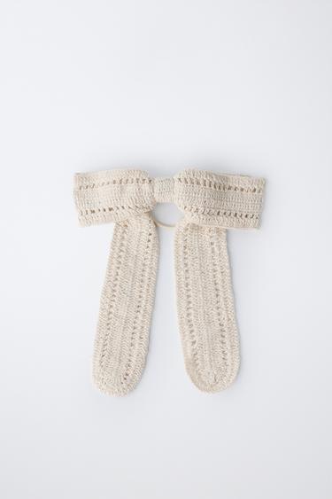KNIT BOW CLIP SCRUNCHIE - Ecru by Zara - Image 4