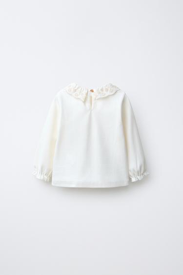 HAUT COL BRODÉ SUISSE - Blanc cassé de Zara - Image 1