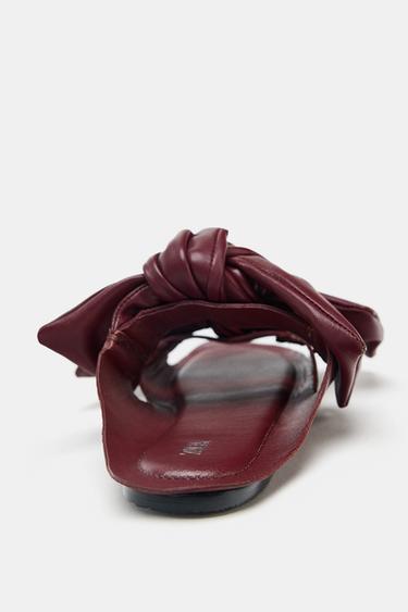 LEATHER BOW SANDALS - Burgundy Red by Zara - Image 4