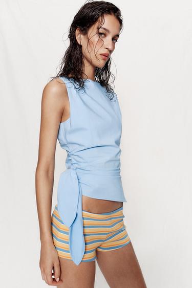 Zara KNOTTED POPLIN TOP - Sky blue