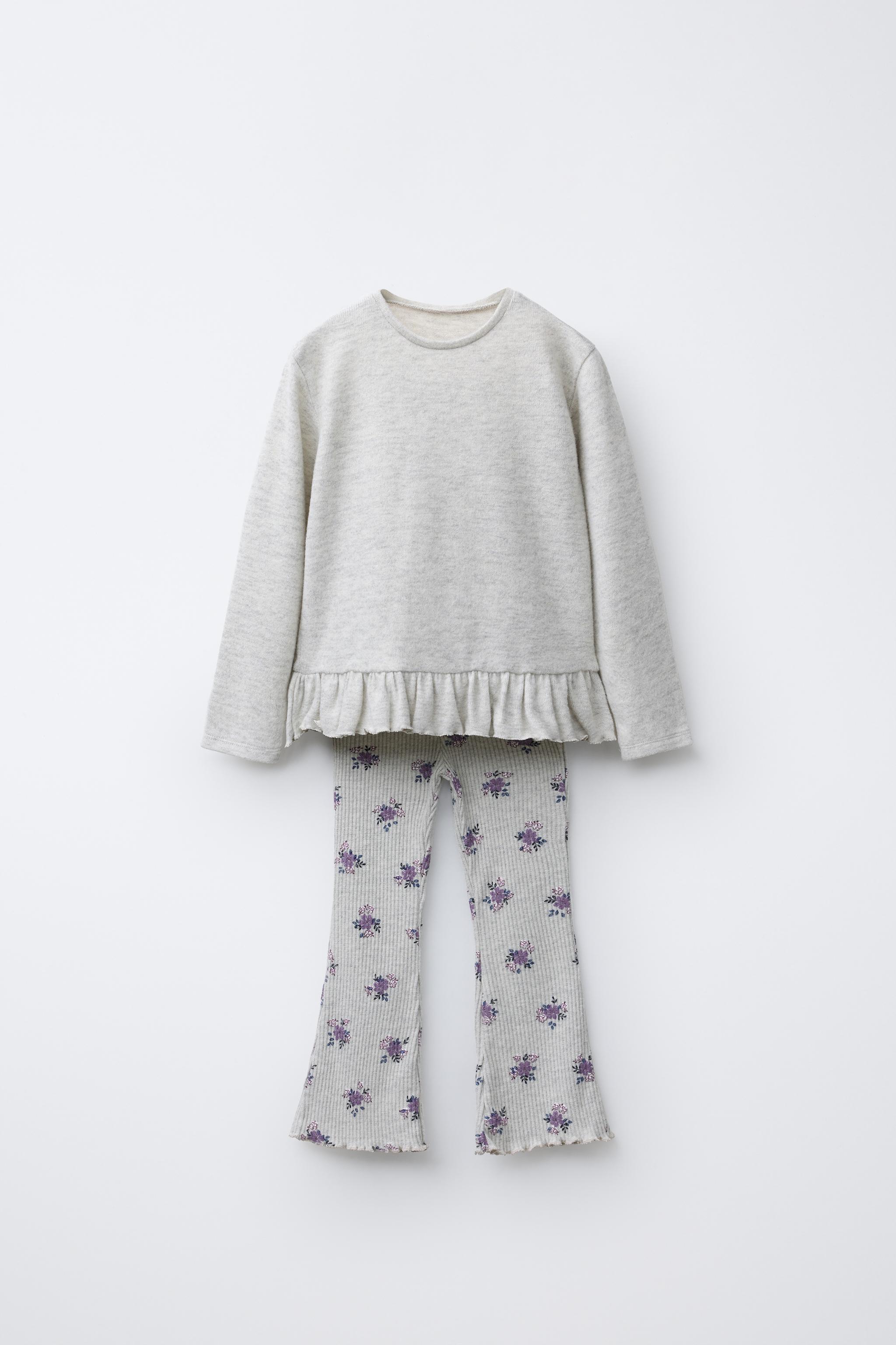 ♡Furlings♡2体セット ソフトタッチプリント柄Tシャツ＆レギンスセット - グレーマール