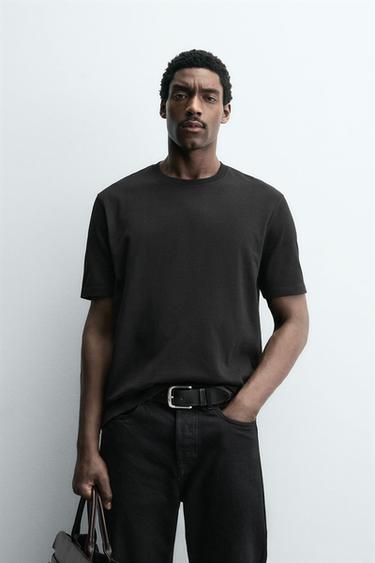 Zara HEAVYWEIGHT SHORT SLEEVE T-SHIRT - Black