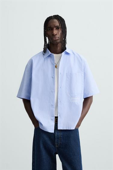 Zara STRIPED TEXT SHIRT - Striped