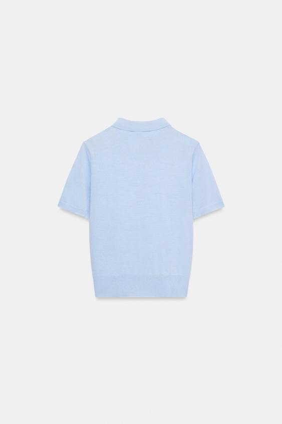 GILET EN MAILLE À MANCHES COURTES - Bleu clair de Zara - Image 7
