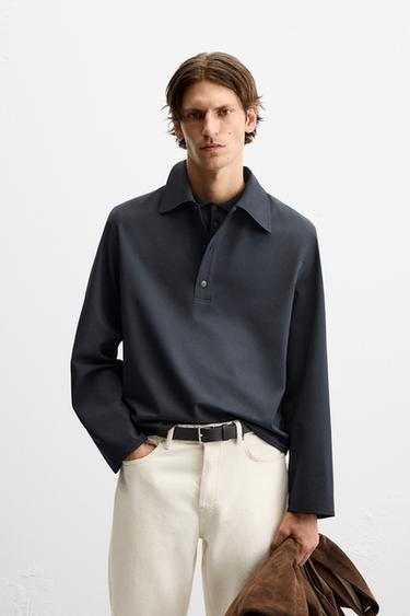 WOOL BLEND POLO SHIRT - Navy blue by Zara