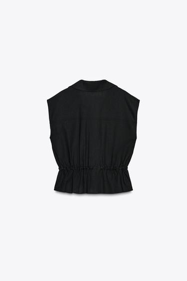 SAFARI TOP WITH BELT IN A LINEN BLEND - Black by Zara - Image 6
