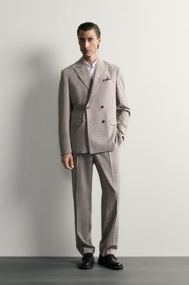 بدلة Regular Fit بنقشة كاروهات وصوف - خبازي فيجوريه by Zara