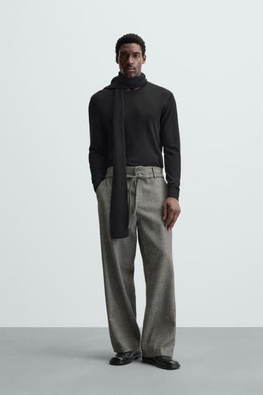 CALÇA ESPIGA COM CINTO - Cinzento da Zara - Imagem 0