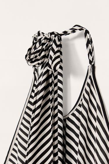 LIMITED EDITION STRIPED HALTER DRESS - Ecru / Black by Zara - Image 7