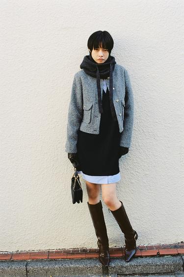 メタルバックル付きハイヒールブーツブラウンZaraのメタルバックル付きハイヒールブーツ - ブラウン