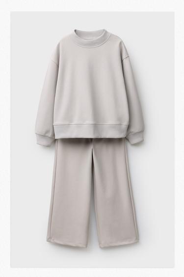 CONJUNTO INTERLOCK SUDADERA Y PANTALÓN WIDE LEG - Hielo de Zara
