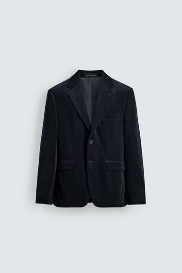 Zara CORDUROY SUIT JACKET - Navy blue