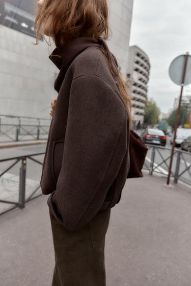 VESTE DOUCE AVEC FINITIONS EN MATIÈRE SYNTHÉTIQUE - Marron de Zara - Image 3