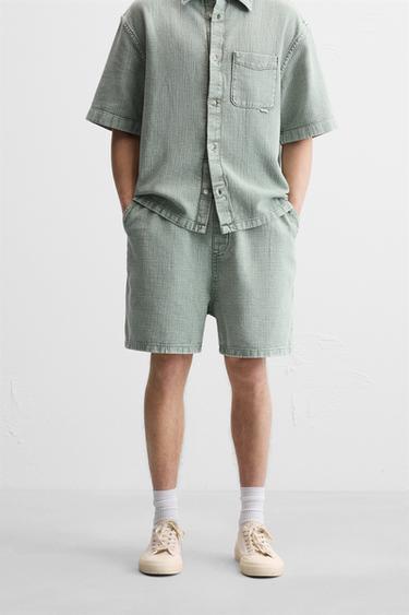 BERMUDA DÉLAVÉ RELIEF - Vert clair de Zara