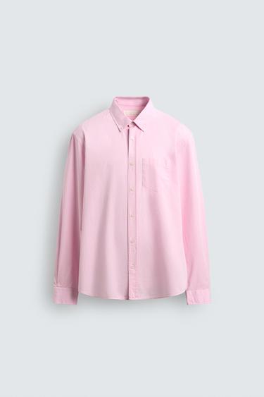 قميص TWILL قطني REGULAR FIT - وردي الخاص بـ Zara