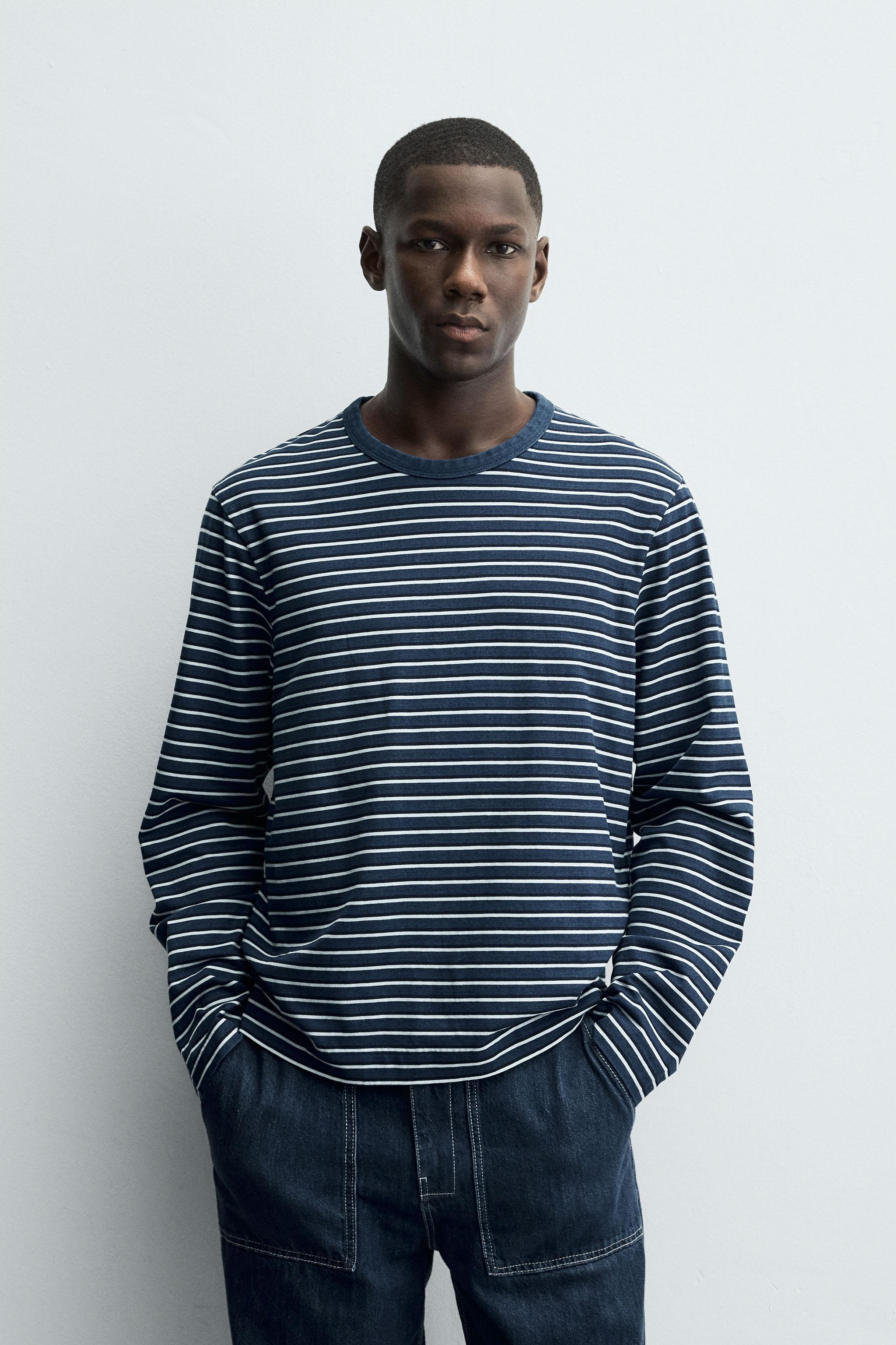 STRIPED JACQUARD T-SHIRT - Blue / Indigo | ZARA United States