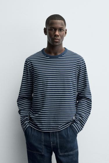 STRIPED JACQUARD T-SHIRT - Blue / Indigo by Zara