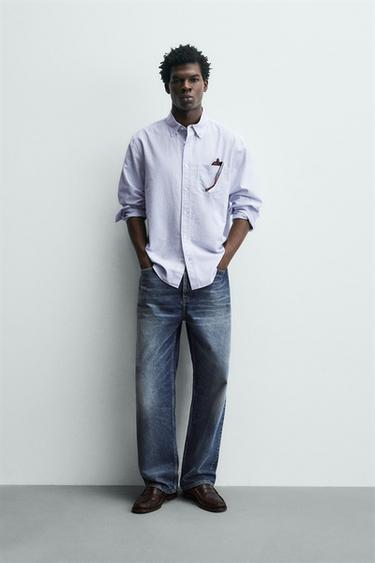 TEXTURED OXFORD SHIRT - White / Sky blue by Zara