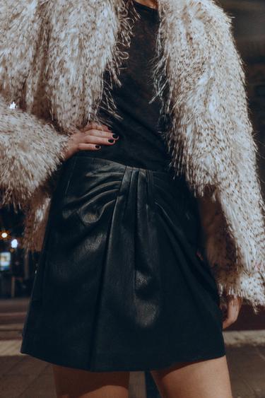 FAUX LEATHER RUCHED SKORT - Black by Zara