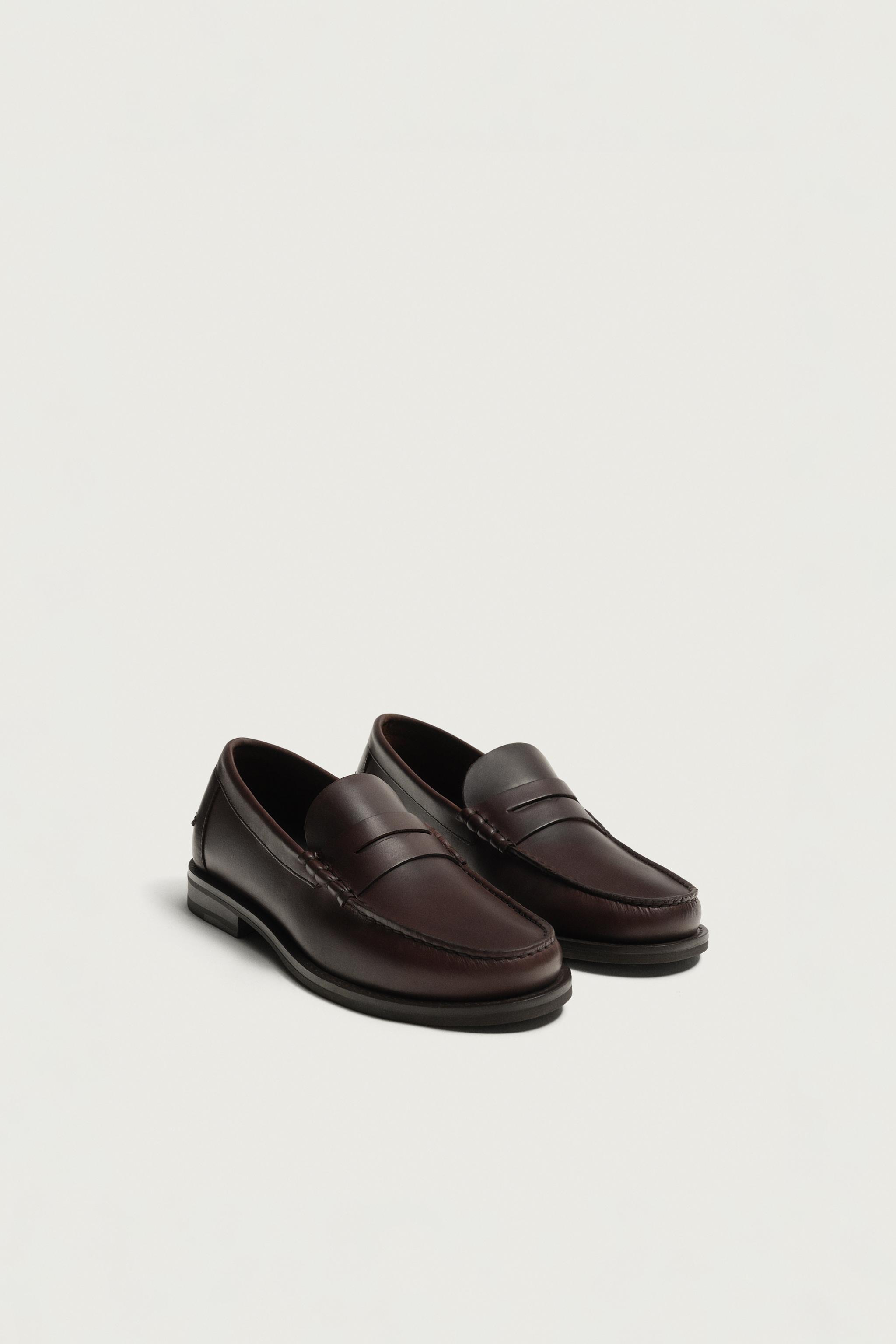 LEATHER PENNY LOAFERS — Brown