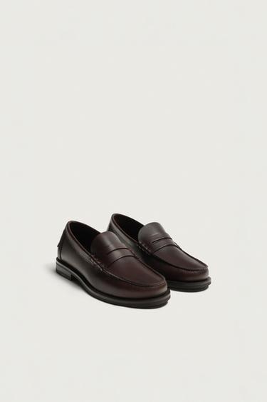 LEATHER PENNY LOAFERS — Brown 1