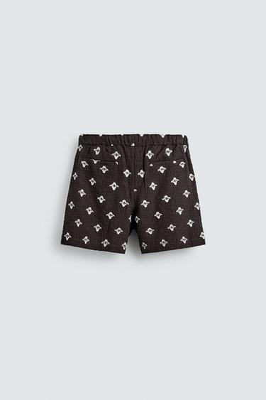 Zara RELAXED FIT TEXTURED JACQUARD SHORTS - Brown / Taupe