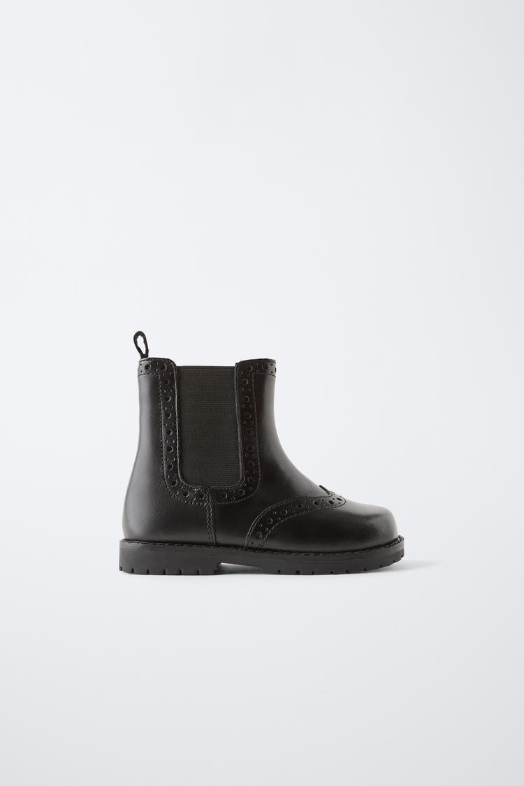 LEATHER BROGUE BOOTS Black ZARA India