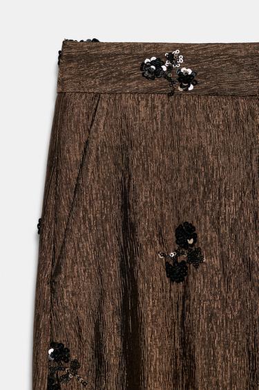 PANTALON LARGE PAILLETTES - Marron de Zara - Image 7