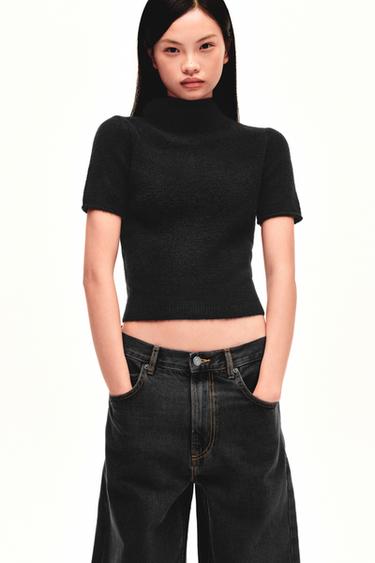 SOFT KNIT SHORT SLEEVE JUMPER - Black by Zara