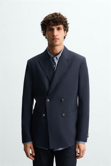 DOUBLE-BREASTED WOOL BLEND BLAZER - Navy blue by Zara