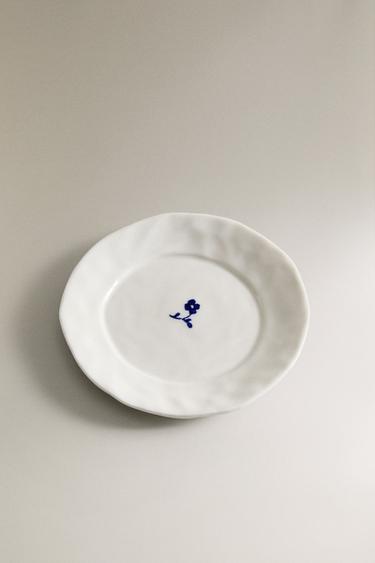 PORCELAIN SIDE PLATE WITH FLORAL PRINT - White / Navy by Zara - Image 1