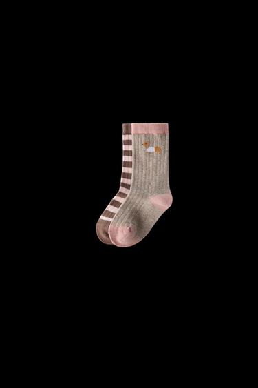 Zara TWO-PACK OF DOG PRINT SOCKS - Pink - Image 0