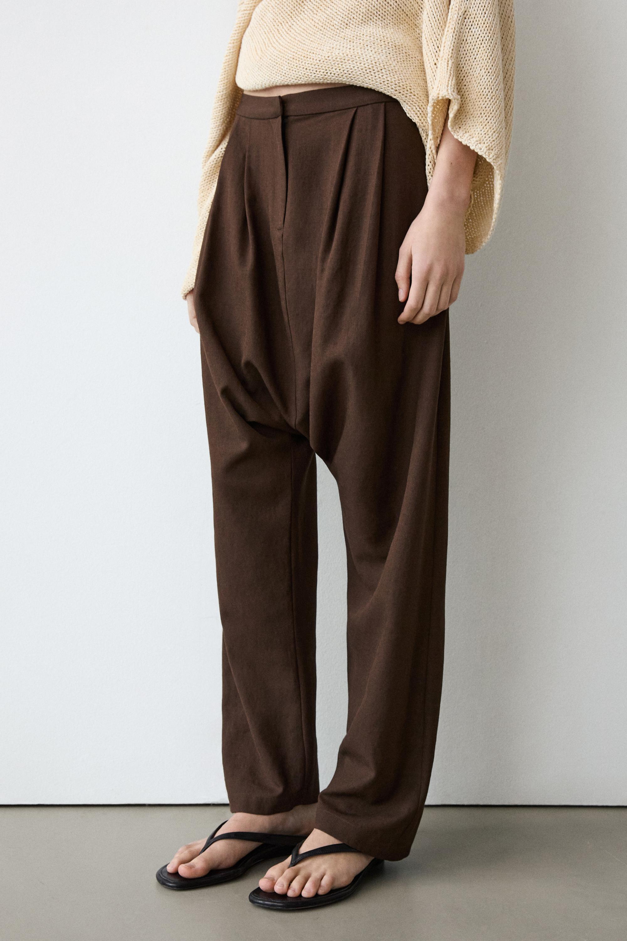 Baggy trousers with pleated details — Brown