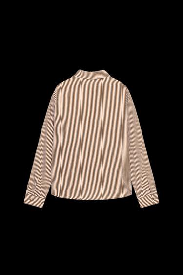 Zara STRIPED EMBROIDERED BEADED SHIRT - Brown / Ecru
