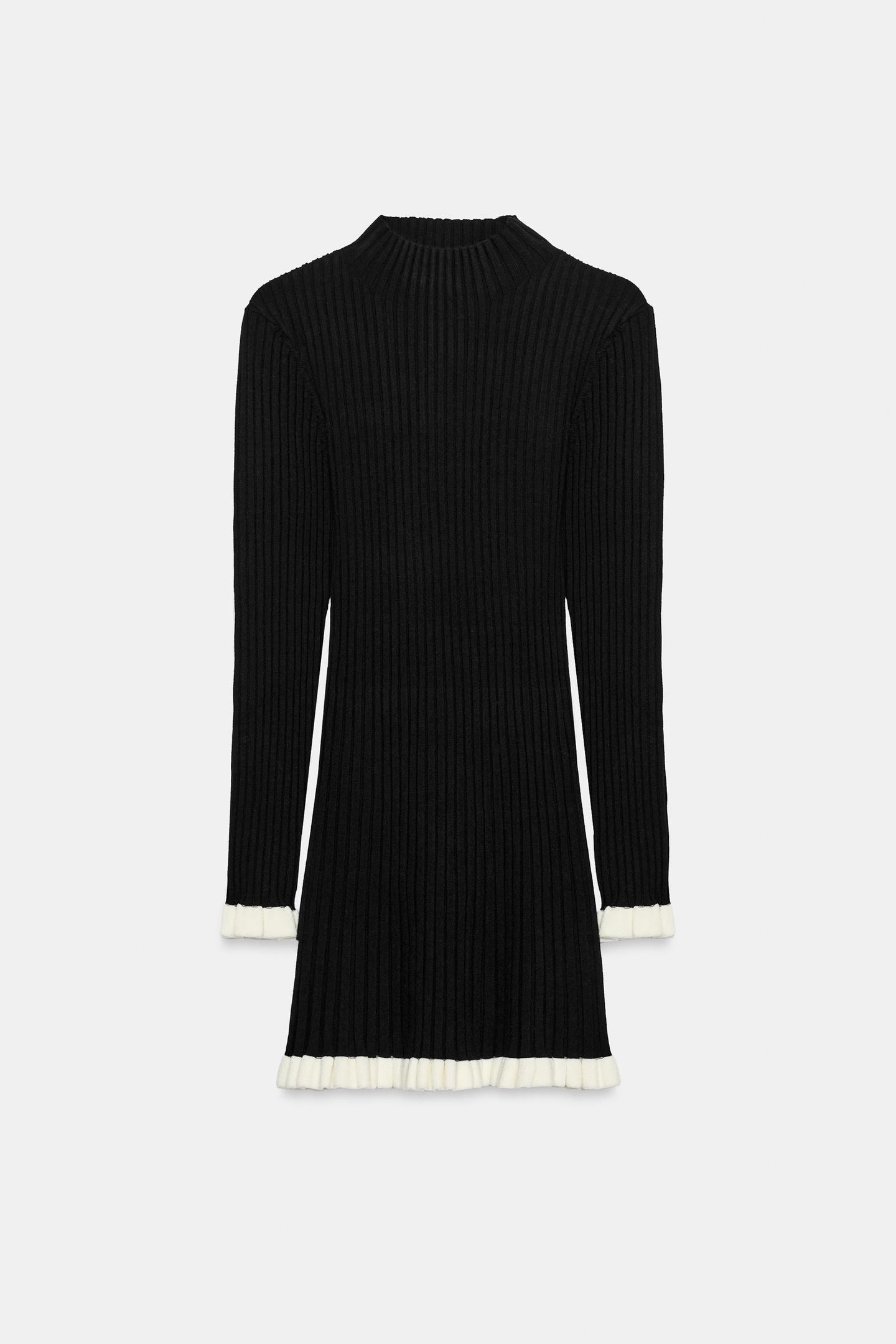 Женское платье Zara Knit with Ruffle Trim, цвет: Чёрный — фото 7