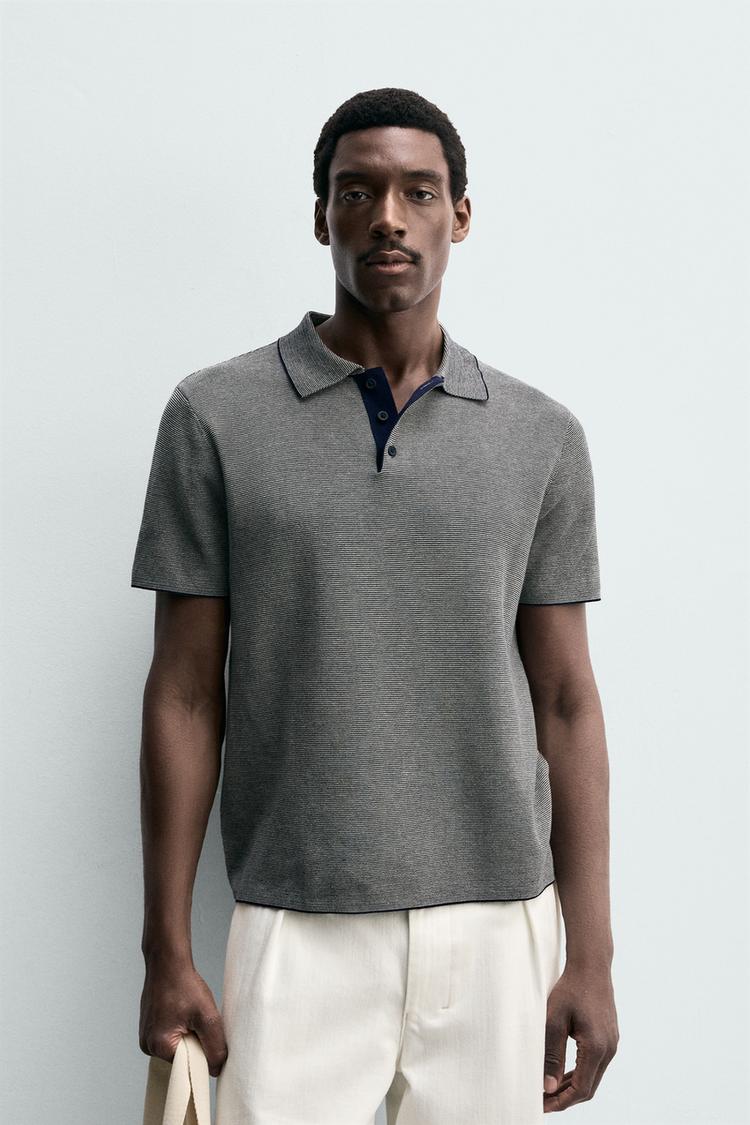 ZARA REGULAR FIT KNIT POLO SHIRT WITH CONTRAST