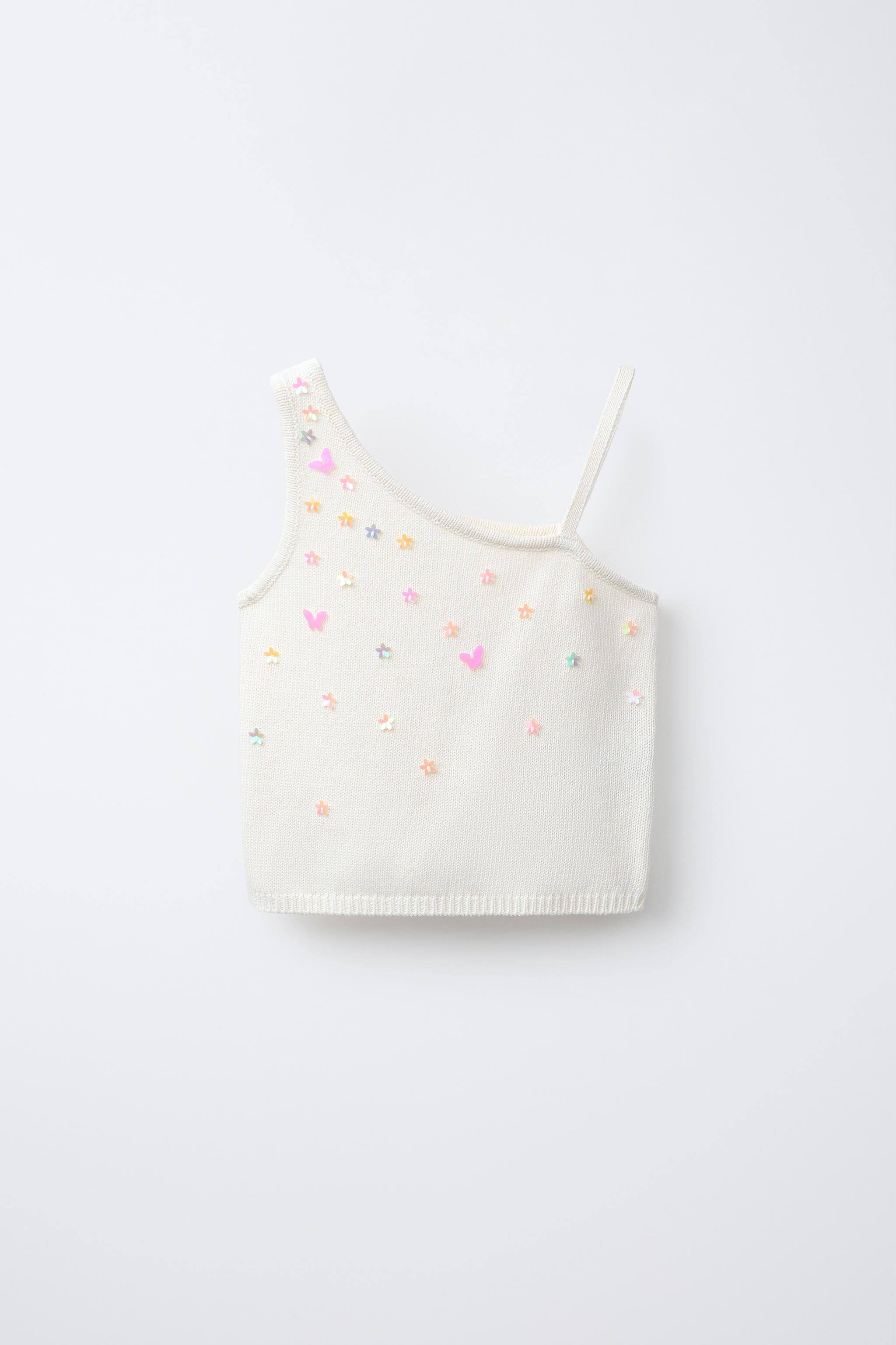 ビーズ付きアシンメトリーニットトップス - エクリュ | ZARA