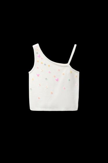 Zara ASYMMETRIC BEADED KNIT TOP - Ecru - Image 0