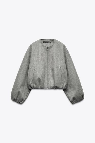 КУРТКА-БОМБЕР ИЗ МЯГКОЙ ТКАНИ С ЭЛАСТИЧНЫМИ ДЕТАЛЯМИ — СЕРЫЙ от Zara